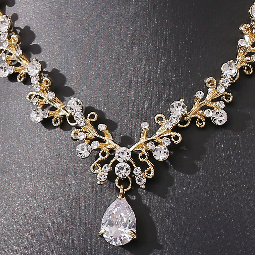 Bridal Rhinestone Zircon Earring Necklace - Luxe Orna