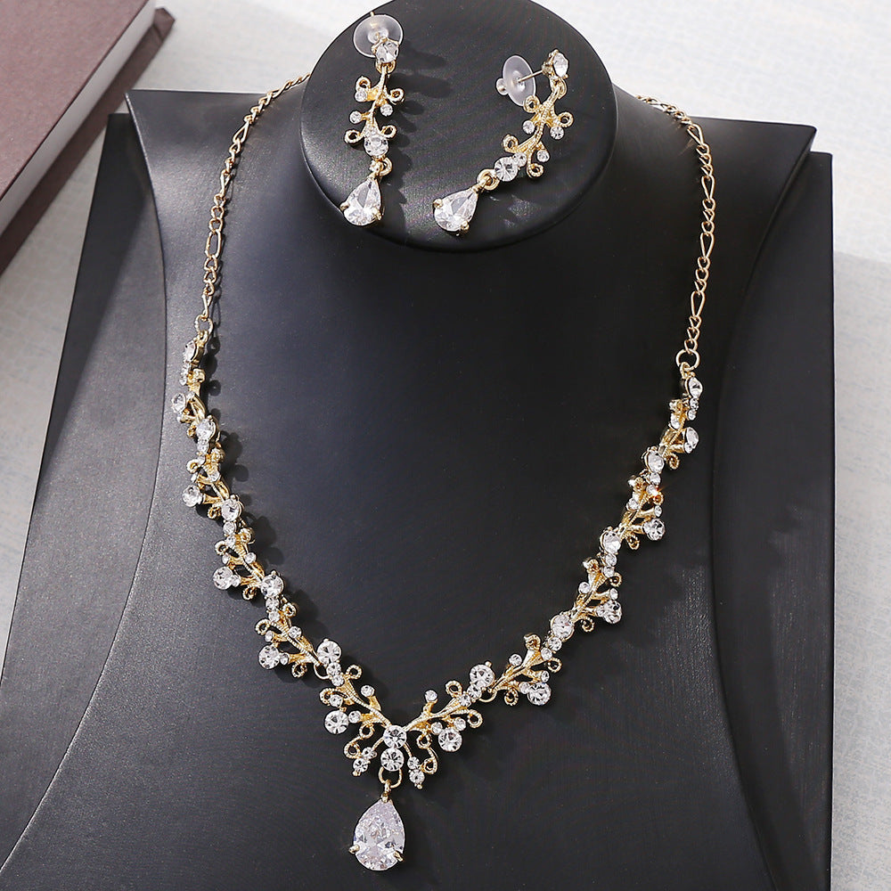 Bridal Rhinestone Zircon Earring Necklace - Luxe Orna