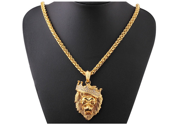 diamond crown lion hip-hop luminous necklaces men Unisex gold-plated hiphop luminous Pendant - Luxe Orna
