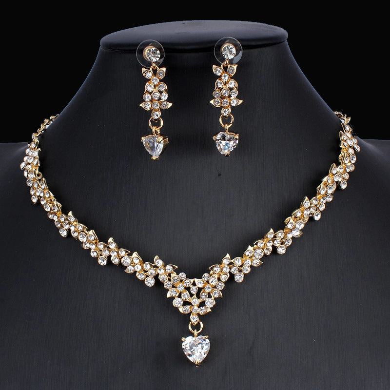 Golden Zircon Jewelry Set Bridal Necklace Earrings Wedding Two-piece Set - Luxe Orna