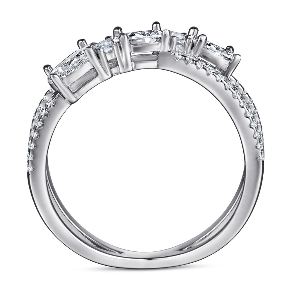 Rings 925 Silver Rotary Cross Denier Zircon Ring Women''s Wedding Engagement Ring - Luxe Orna