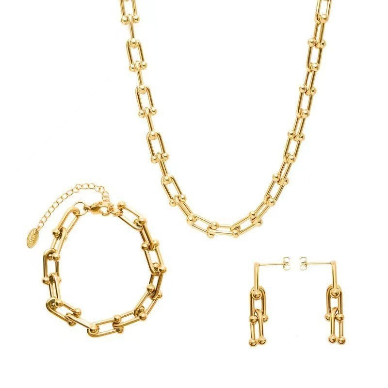 U-shaped Vachette Clasp Necklace Bracelet Ear Studs - Luxe Orna