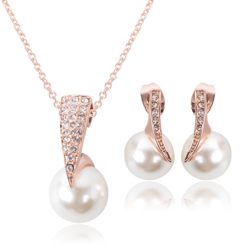 Creative Bridal Pearl Necklace Earrings Jewelry Set - Luxe Orna