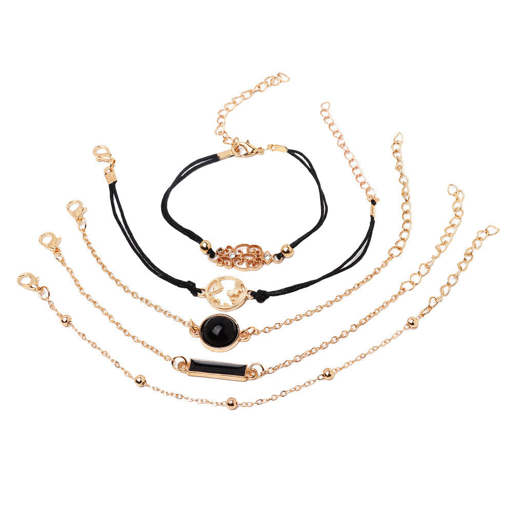 Drip Oil Rectangular Diamond Set Map Bracelet Five Piece Set - Luxe Orna