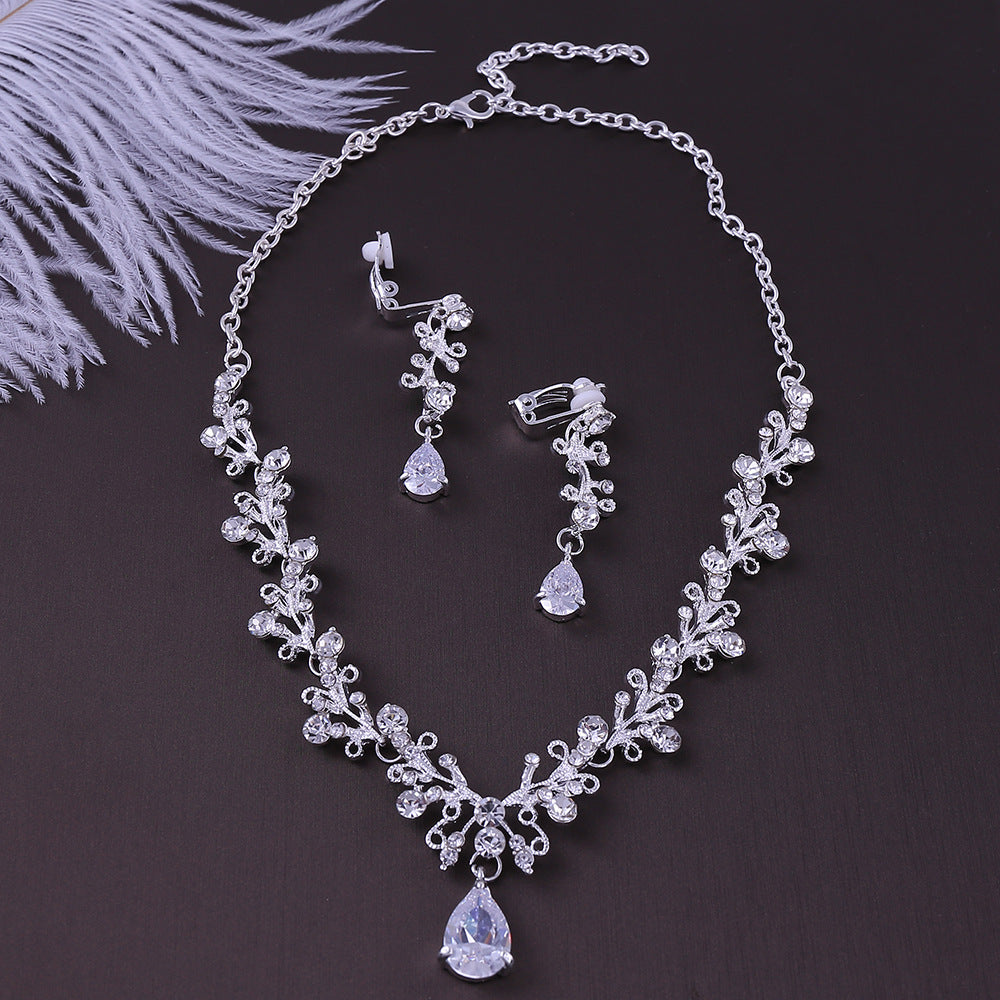 Bridal Rhinestone Zircon Earring Necklace - Luxe Orna
