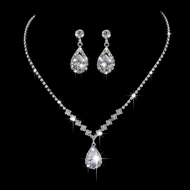 Pendant Set Chain Bride Claw Chain Rhinestone Necklace Earrings Two Piece Set - Luxe Orna