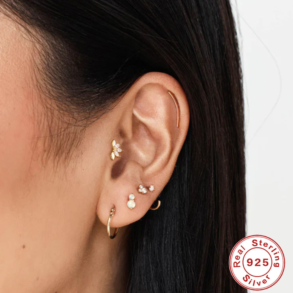 Multi-Diamond Horse Eye Round Zircon Piercing Earrings - Luxe Orna