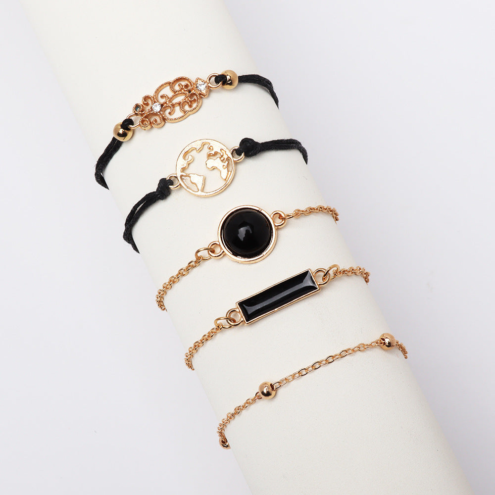Drip Oil Rectangular Diamond Set Map Bracelet Five Piece Set - Luxe Orna