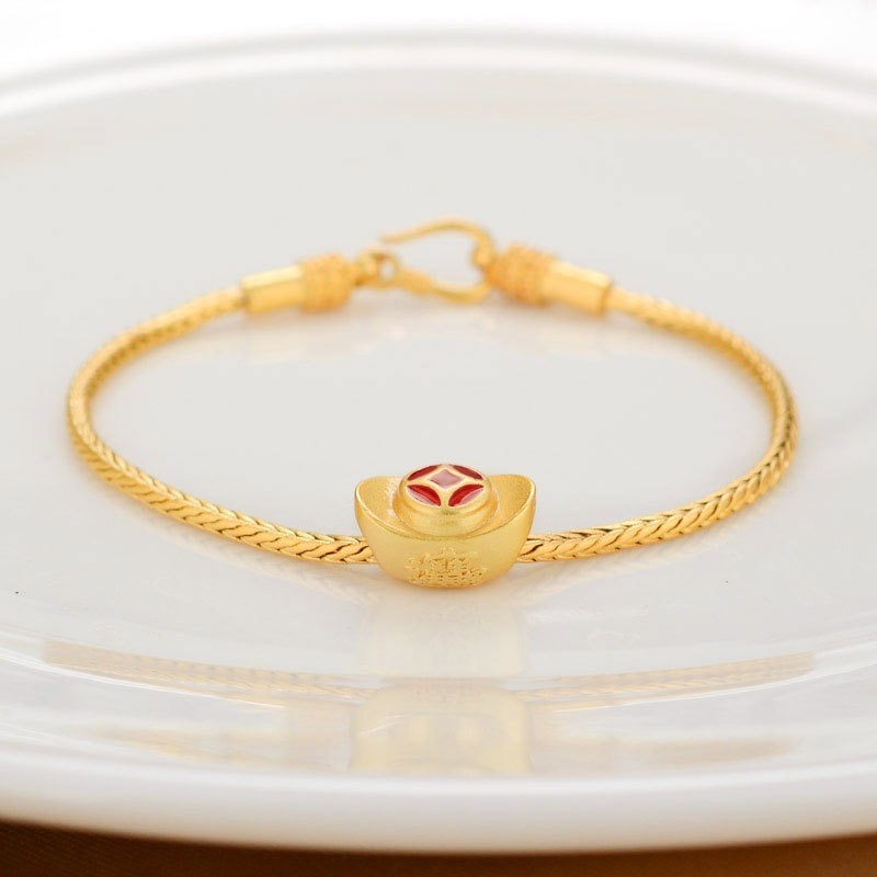 Alluvial Gold Ancient Gold Color Pure Copper Blessing Card Lucky Beads Bracelet - Luxe Orna