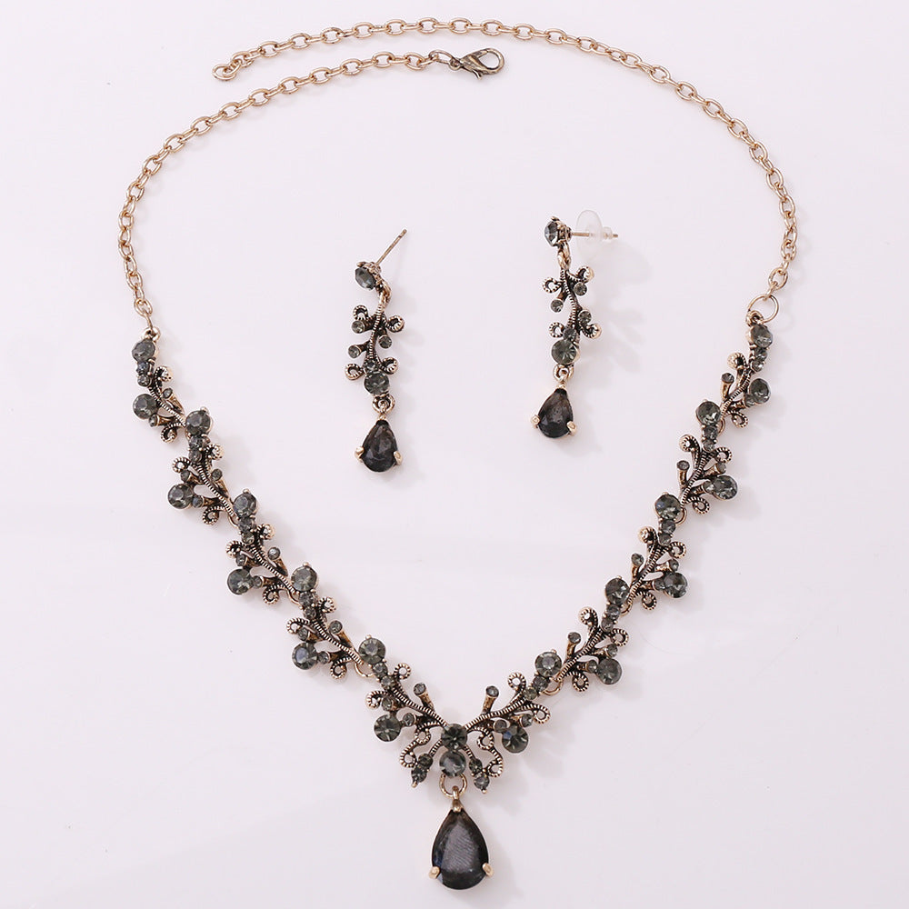 Bridal Rhinestone Zircon Earring Necklace - Luxe Orna