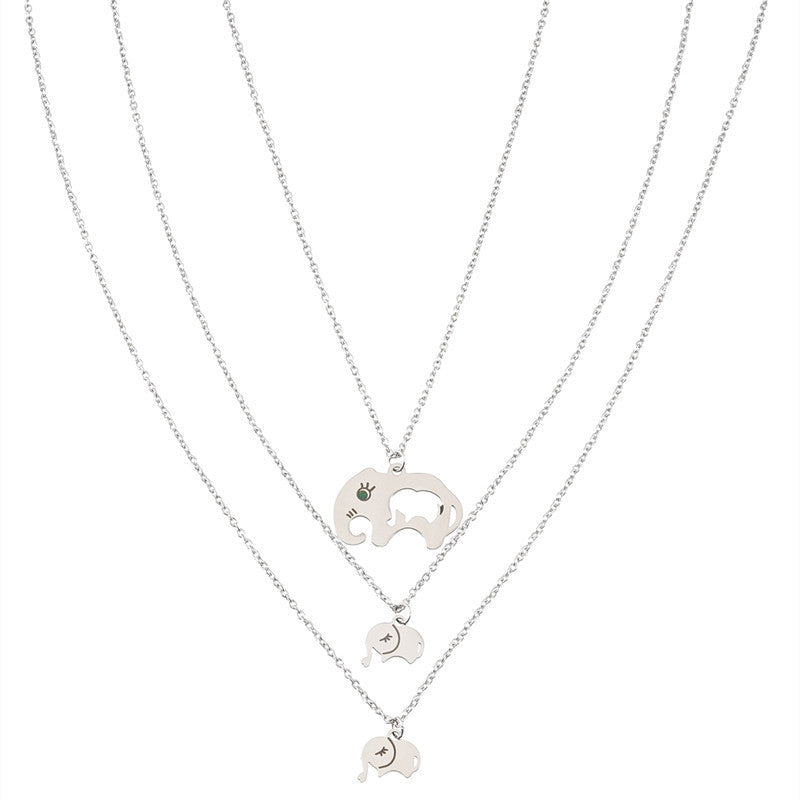 Chain With Stainless Steel Elephant Mother's Day Parent-child Card Necklace Three-piece Set - Luxe Orna