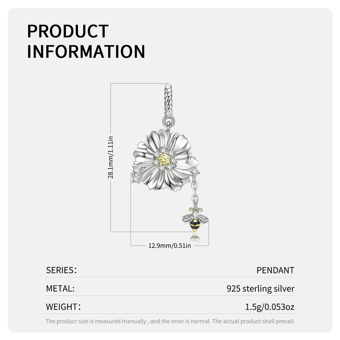 Bee And Flower Necklace 925 Silver Necklace Pendant - Luxe Orna