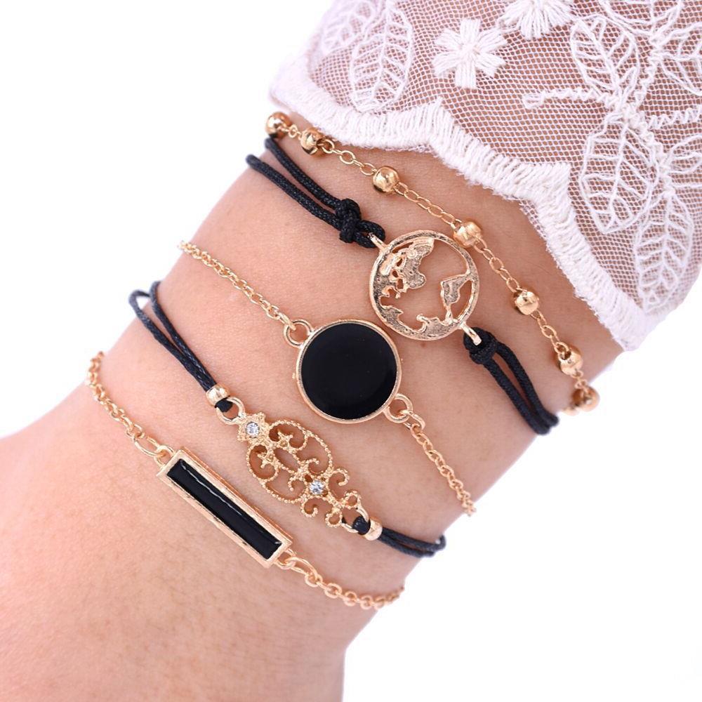 Drip Oil Rectangular Diamond Set Map Bracelet Five Piece Set - Luxe Orna