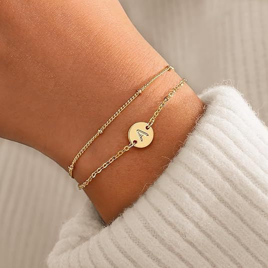 Silver Round 26 Letters Double Layer Bracelet Female Stainless Steel Small Rice-shaped Beads Layered - Luxe Orna