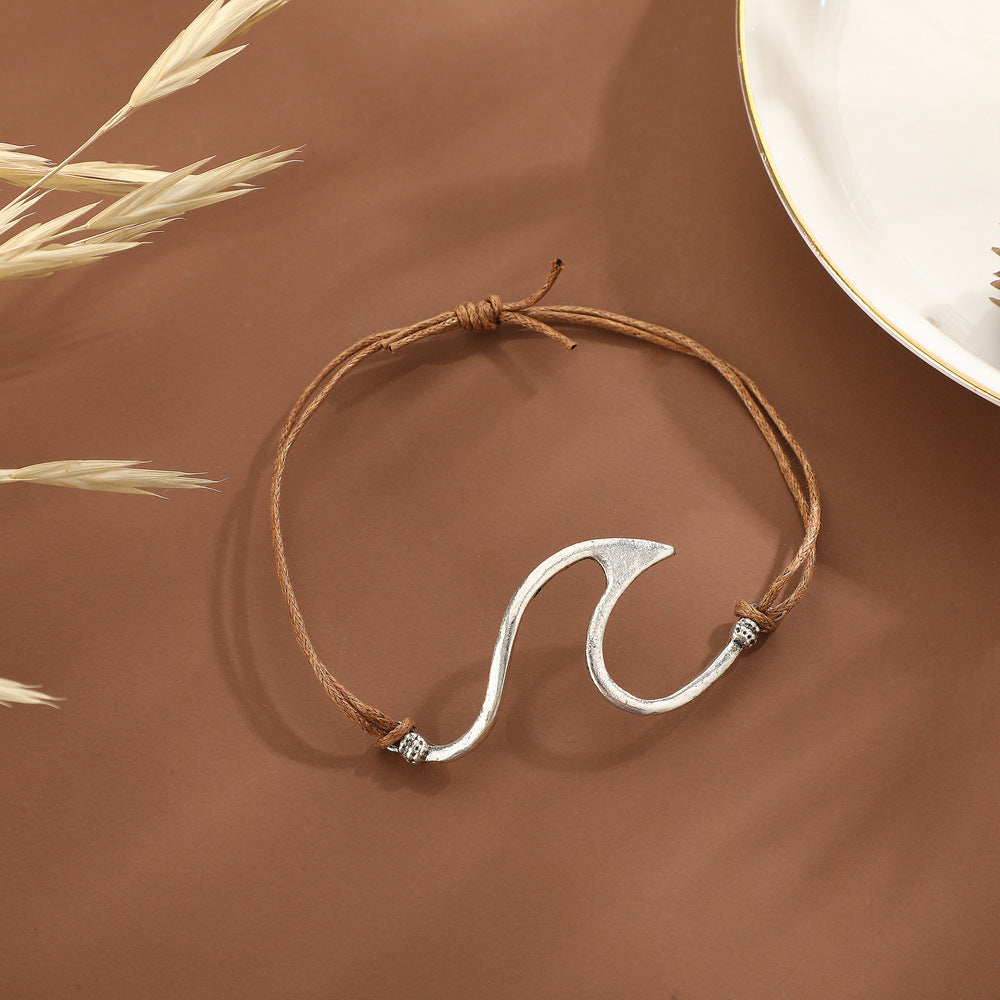 Women's Brown Adjustable Retro Silver Bracelet - Luxe Orna