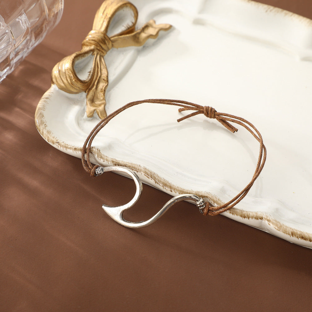 Women's Brown Adjustable Retro Silver Bracelet - Luxe Orna