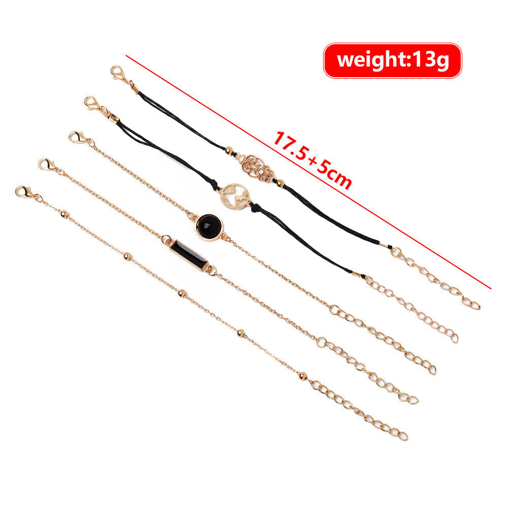 Drip Oil Rectangular Diamond Set Map Bracelet Five Piece Set - Luxe Orna