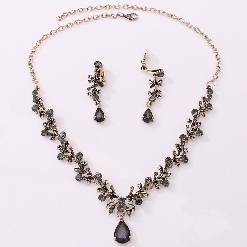 Bridal Rhinestone Zircon Earring Necklace - Luxe Orna