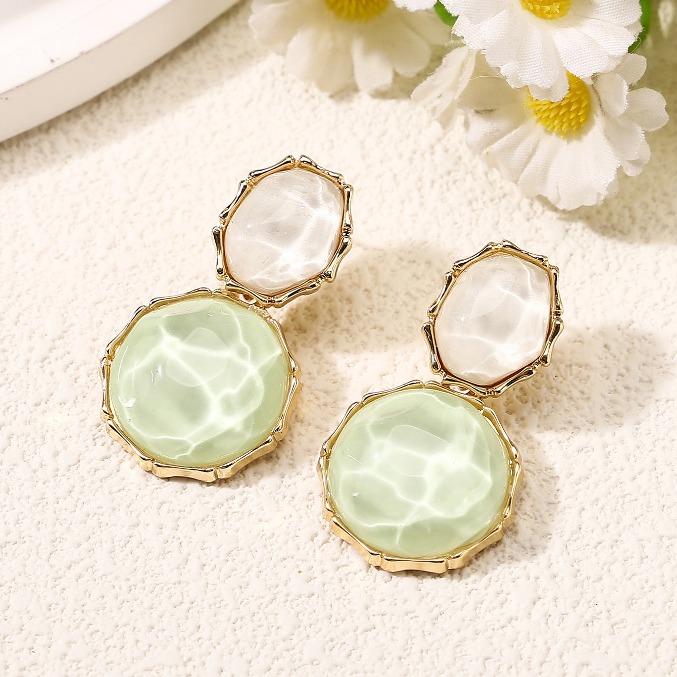 Asymmetric Light Green Creative Water Pattern Irregular Oval Earrings - Luxe Orna