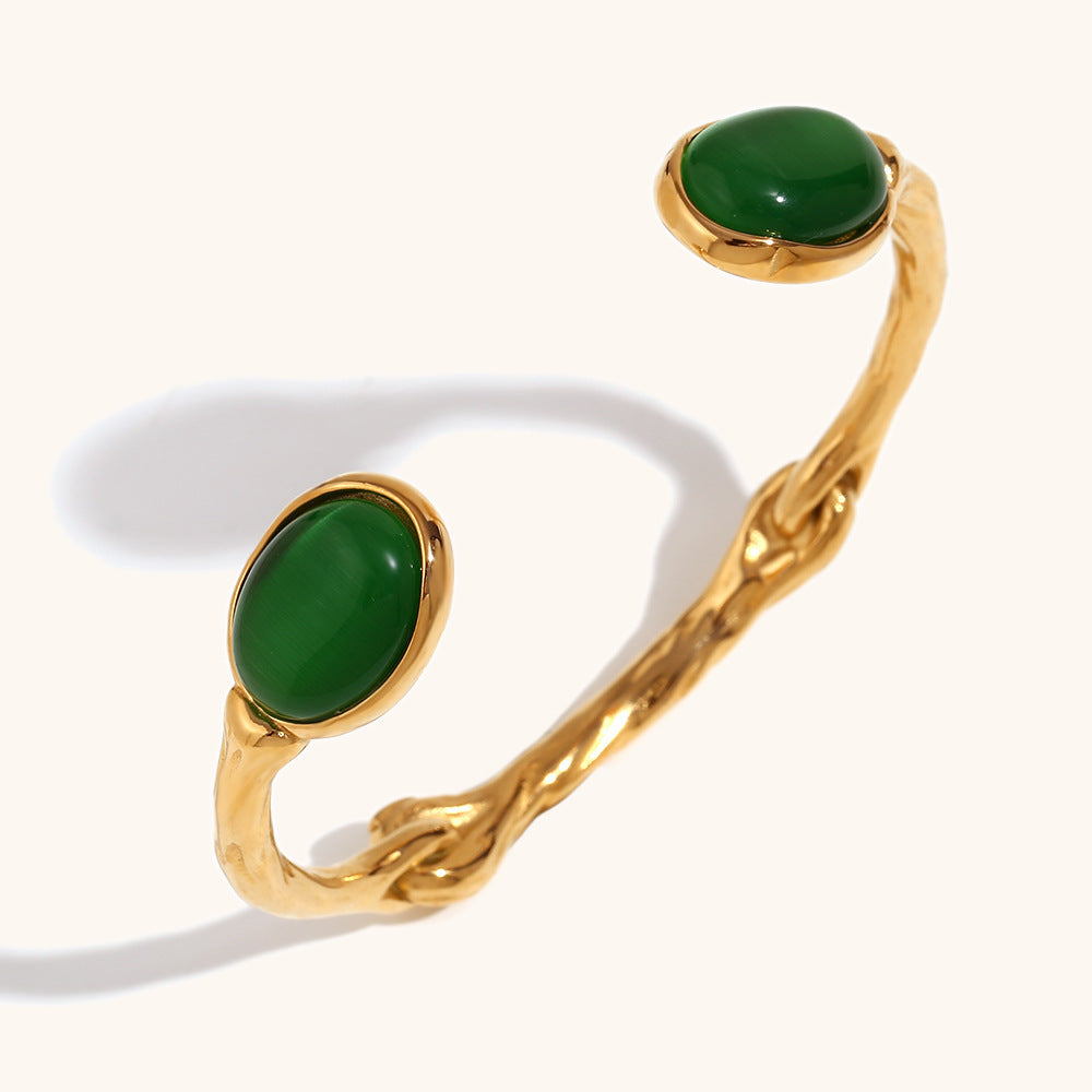 Bilateral Oval Natural Stone Open Irregular Bracelet - Luxe Orna