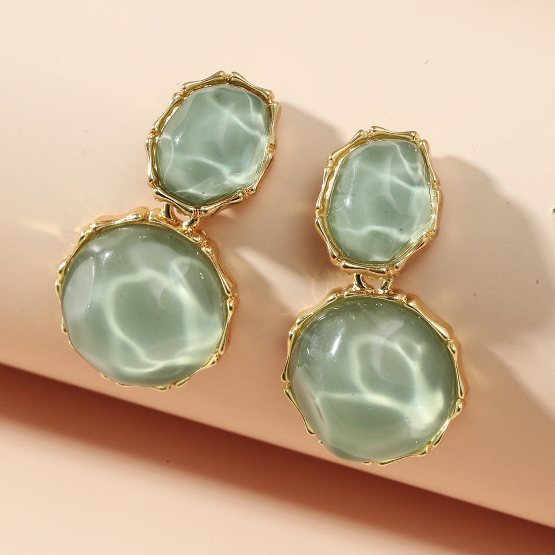 Asymmetric Light Green Creative Water Pattern Irregular Oval Earrings - Luxe Orna