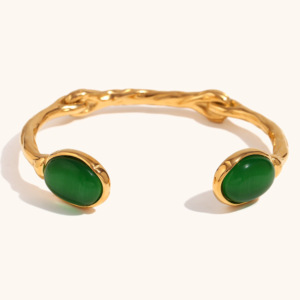 Bilateral Oval Natural Stone Open Irregular Bracelet - Luxe Orna