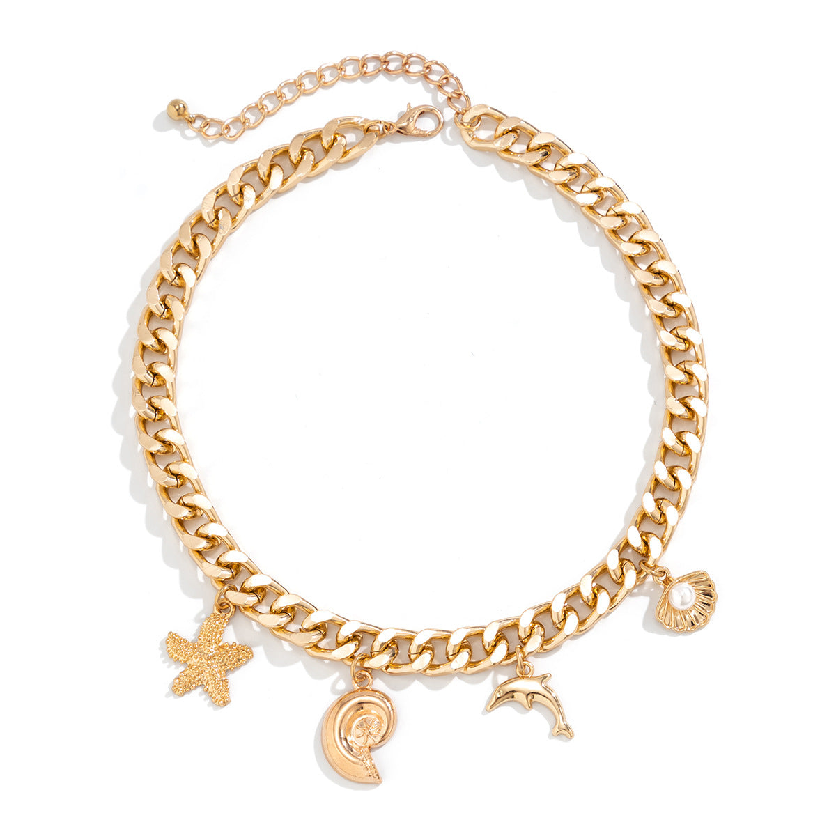 Creative Boho Conch Dolphin Starfish Pendant Choker Necklace Bracelets Women Trendy Vintage Tassel Chain Grunge Jewelry Fashion Jewelry - Luxe Orna