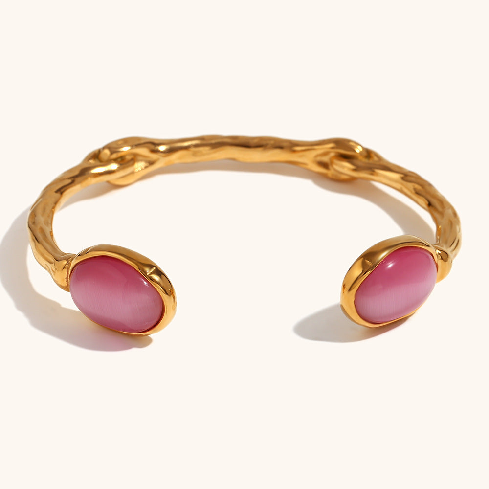 Bilateral Oval Natural Stone Open Irregular Bracelet - Luxe Orna