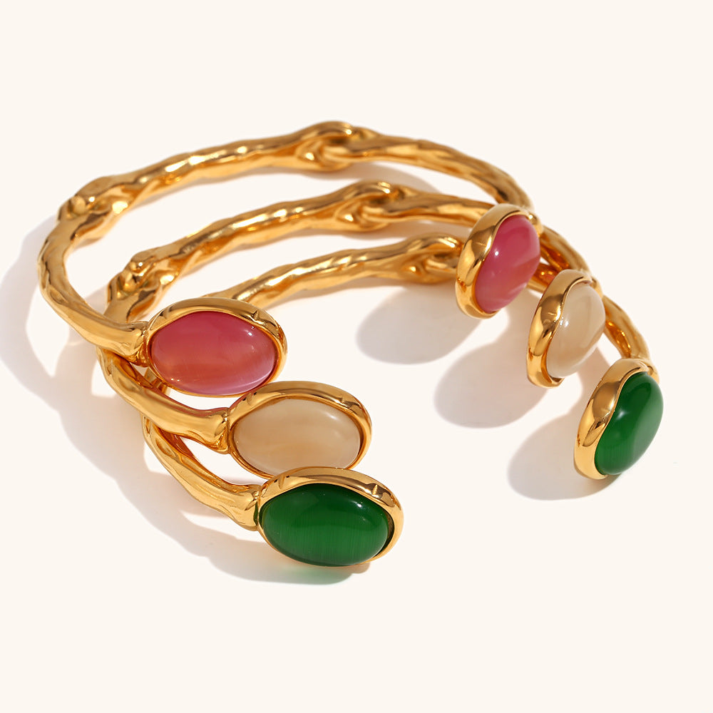 Bilateral Oval Natural Stone Open Irregular Bracelet - Luxe Orna