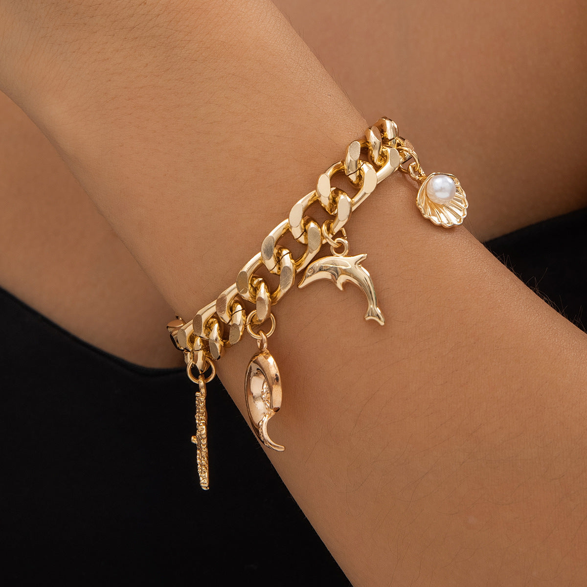 Creative Boho Conch Dolphin Starfish Pendant Choker Necklace Bracelets Women Trendy Vintage Tassel Chain Grunge Jewelry Fashion Jewelry - Luxe Orna