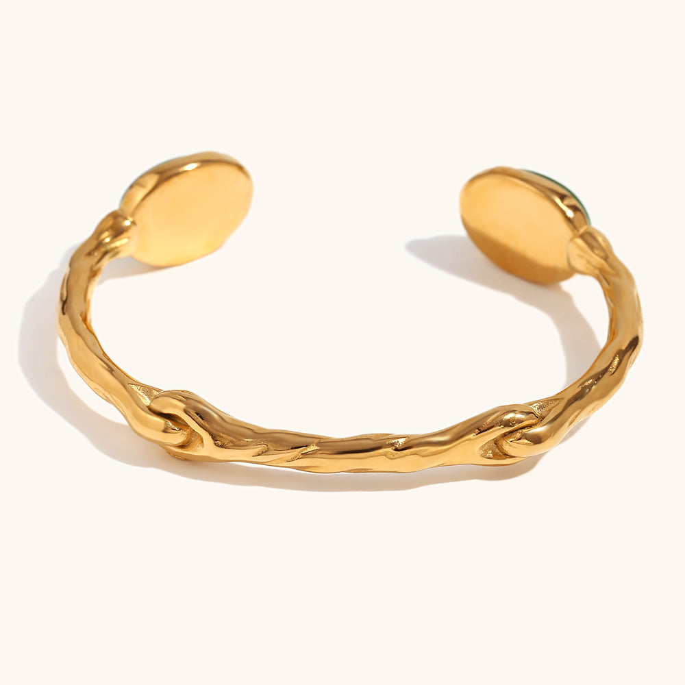 Bilateral Oval Natural Stone Open Irregular Bracelet - Luxe Orna