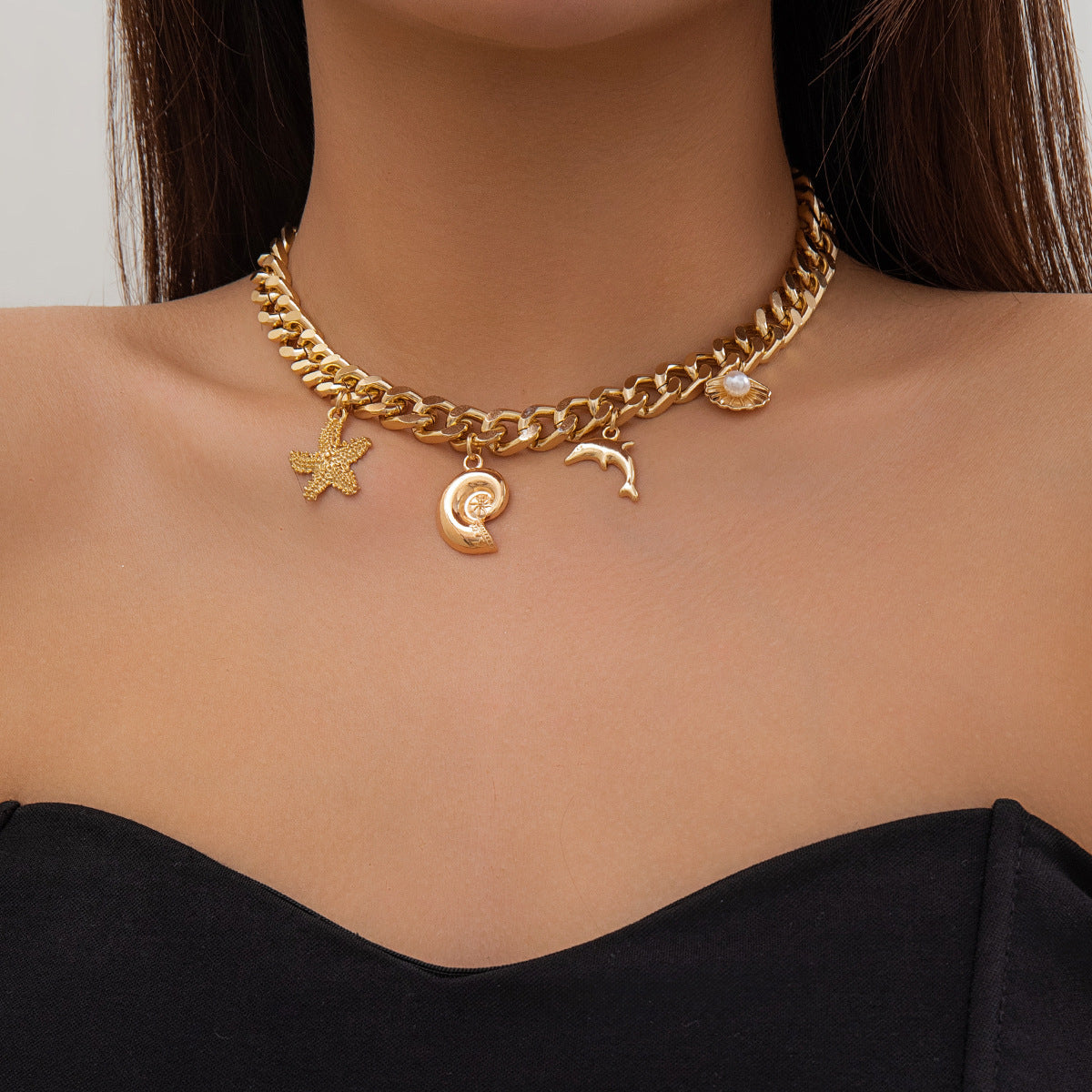 Creative Boho Conch Dolphin Starfish Pendant Choker Necklace Bracelets Women Trendy Vintage Tassel Chain Grunge Jewelry Fashion Jewelry - Luxe Orna