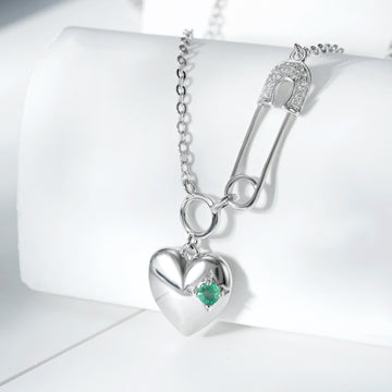 Cool Necklace Women's Fashion S925 Silver Emerald Heart Pendant Paper Clip - Luxe Orna