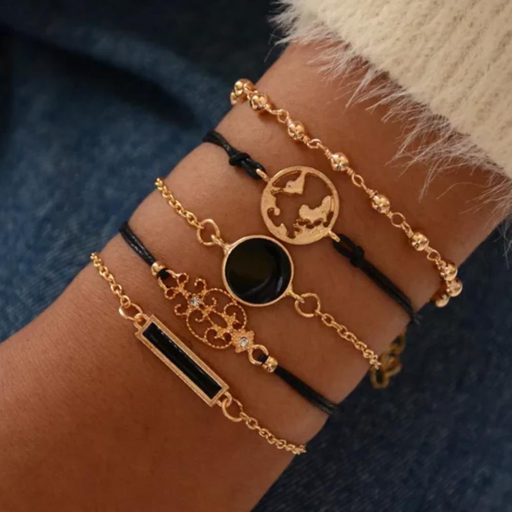 Drip Oil Rectangular Diamond Set Map Bracelet Five Piece Set - Luxe Orna