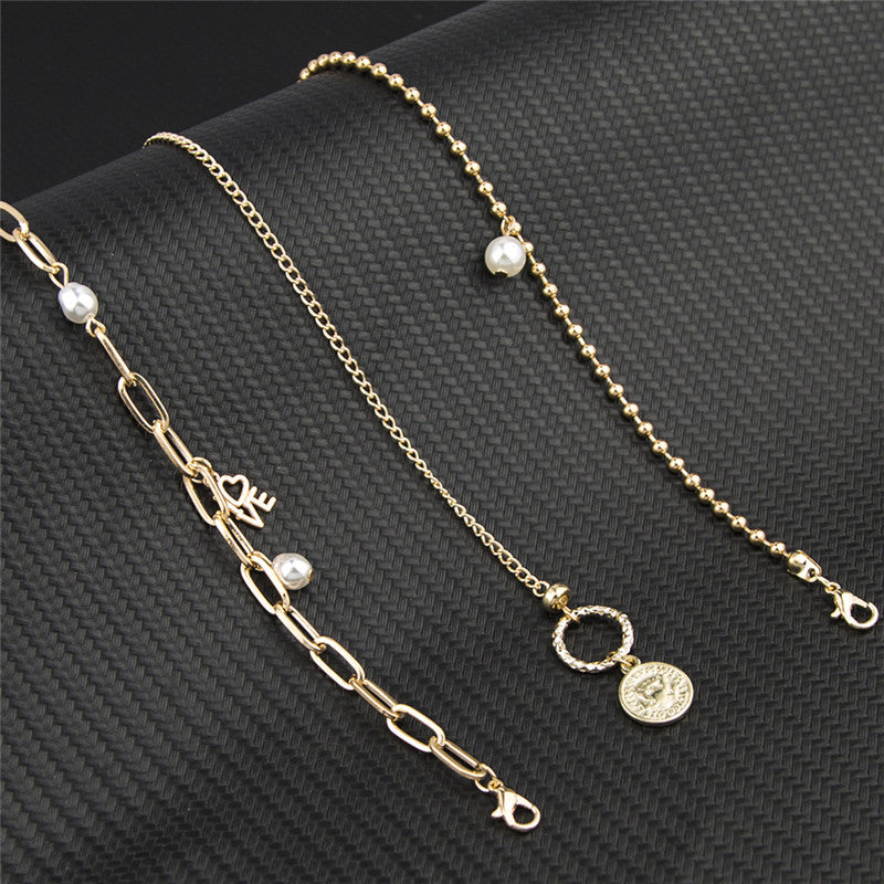 Bracelet Set Ins Design Niche Pearl Love Coin Jewelry Women 3-piece Set - Luxe Orna