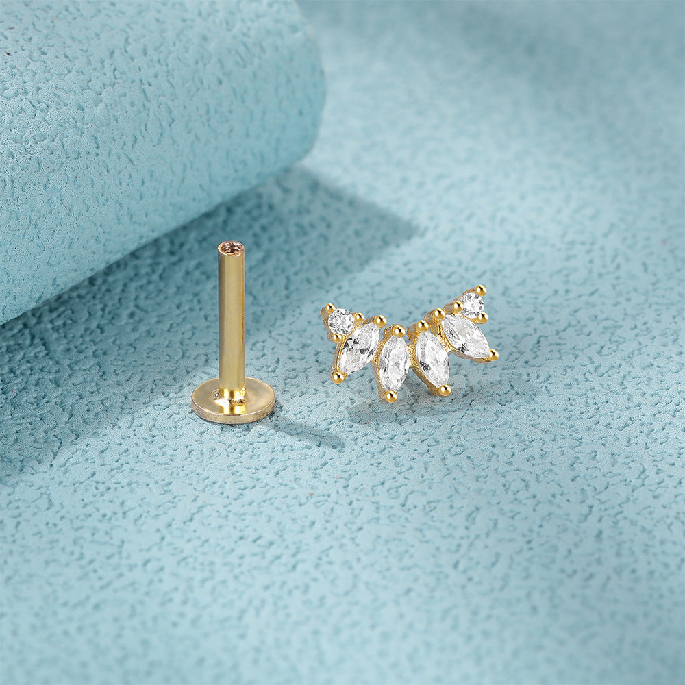 Multi-Diamond Horse Eye Round Zircon Piercing Earrings - Luxe Orna