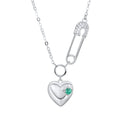 Cool Necklace Women's Fashion S925 Silver Emerald Heart Pendant Paper Clip - Luxe Orna