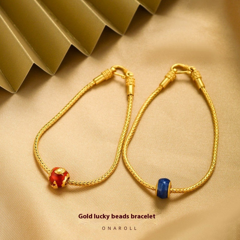 Alluvial Gold Ancient Gold Color Pure Copper Blessing Card Lucky Beads Bracelet - Luxe Orna